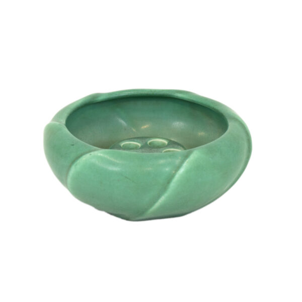 Vintage ROOKWOOD Glazed Bowl with Flower Frog in Matte Green - Image 1