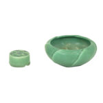 Vintage ROOKWOOD Glazed Bowl with Flower Frog in Matte Green - Image 3