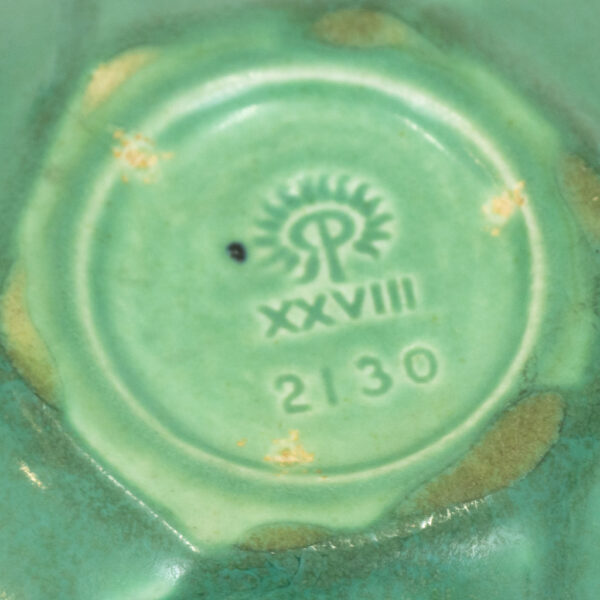 Vintage ROOKWOOD Glazed Bowl with Flower Frog in Matte Green - Image 4