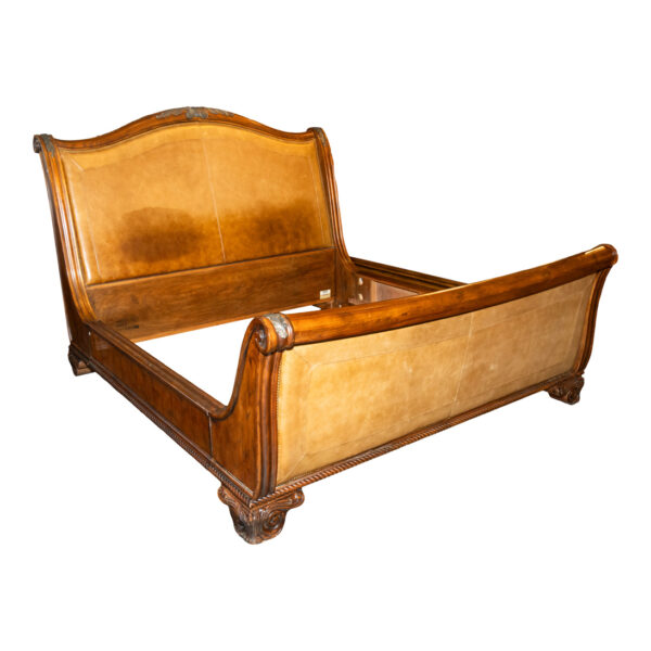 HENREDON Alfresco King Size Oak and Leather Bed - Image 1