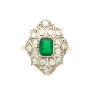 Vintage 1.14 Carat Emerald and Diamond Ring in 14 Karat Gold and Platinum