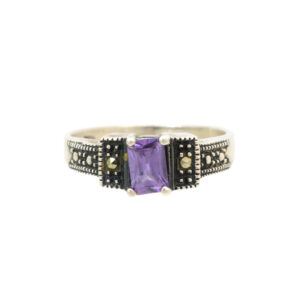 Amethyst Ring with Marcasite Accents in Sterling Silver