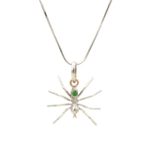 Spider Pendant Necklace with Tsavorite Garnet Accents  in 14 Karat White and Rose Gold