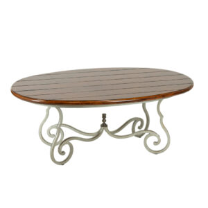 Oval Plank Style Coffee Table on Iron Base