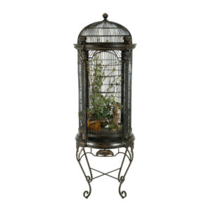Iron and Resin Decorator Bird Cage with Ceramic Parrot