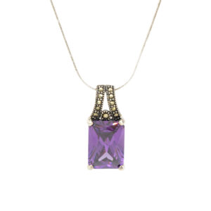 Amethyst and Marcasite Pendant Necklace with Sterling Silver Chain