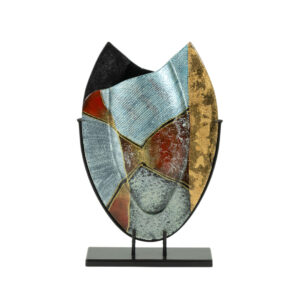A. DAL BORGO Oval Murano Art Glass Vase in Stand