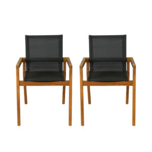 Pair of Teak Chairs with Black Upholstery