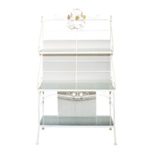 Vintage Outdoor White Metal and Glass Baker's Rack
