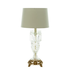 Vintage Etched Crystal Lamp on Brass Base