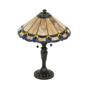 Tiffany Style Dual Light Lamp with Peacock Feather Motifs