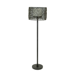 Black Metal Floor Lamp with Soft Wire Mesh and Smoked Glass Shade