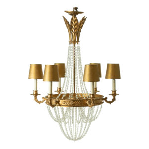 French Empire Esplanade 6 Light Crystal Chandelier with Gold Shades