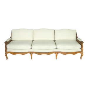 Vintage Wood Framed Sofa in Ivory Ribbed Upholstery