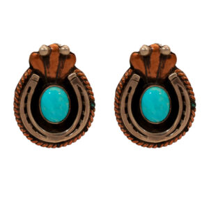 Pair of Turquoise Horseshoe Earrings in Sterling Silver and Copper