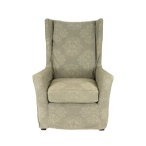 ARHAUS High Back Wing Chair with Gray Damask Slipcover
