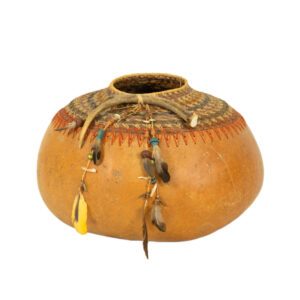 Large Native American Gourd Vessel with Woven Rim