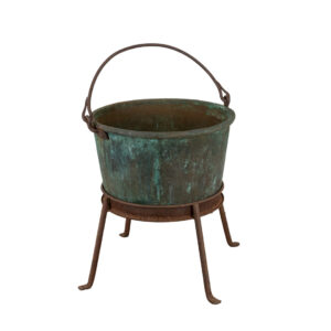 Large Antique Copper Apple Butter Kettle on Stand