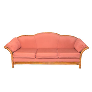 Rattan Sofa with Woven Sides and Pink Diamond Patterned Upholstery