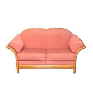 Rattan Loveseat with Woven Sides and Pink Diamond Patterned Upholstery