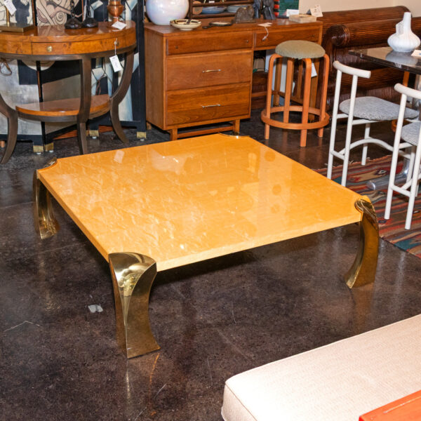 Vintage Italian Birds Eye Maple Coffee Table on Brass Base - Image 5