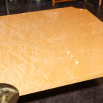 Vintage Italian Birds Eye Maple Coffee Table on Brass Base - Image 2