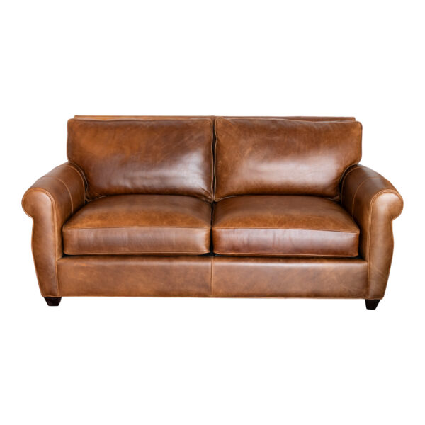 ARHAUS Camden Collection Loveseat in Brown Leather Upholstery - Image 1