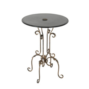 Black Marble Top Pedestal Table on Iron Foliate Base