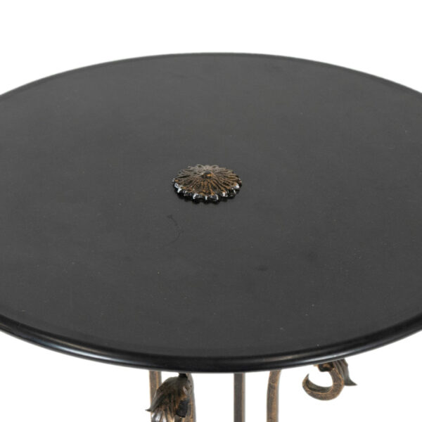 Black Marble Top Pedestal Table on Iron Foliate Base - Image 2