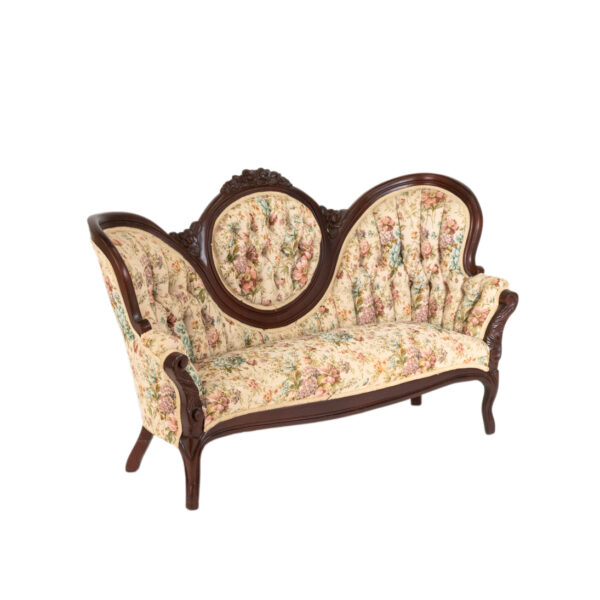 Victorian Style Child’s Settee with Tufted Floral Upholstery - Image 2