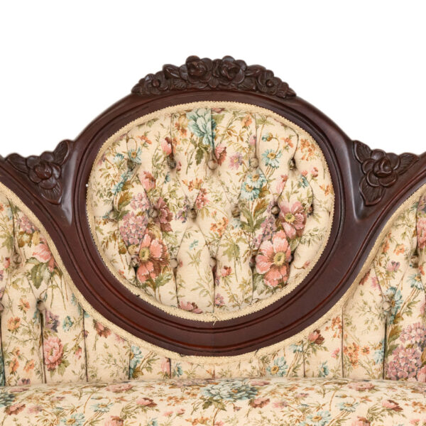 Victorian Style Child’s Settee with Tufted Floral Upholstery - Image 3