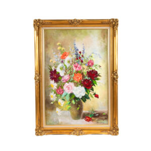 Signed Original Oil Floral Still Life in Ornate Gold Frame