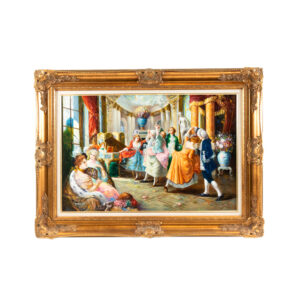 Signed Original Baroque Style Painting of Parlor Scene