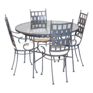 Vintage ARTHUR UMANOFF Mid Century Modern Glass and Iron Table with 4 Chairs