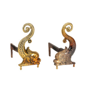 Vintage Pair of Brass Dolphin Andirons