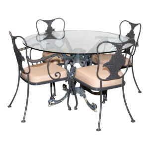 Wrought Iron and Glass Table with 6 Chairs