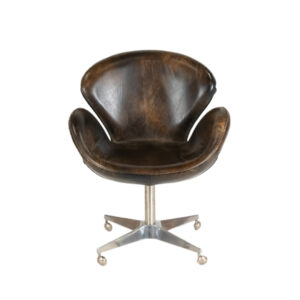 RESTORATION HARDWARE Devon Swivel Chair in Brown Leather Upholstery
