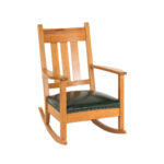 Antique Mission Oak Rocking Chair with Green Faux Leather Seat - Image 2