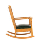 Antique Mission Oak Rocking Chair with Green Faux Leather Seat - Image 6
