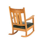 Antique Mission Oak Rocking Chair with Green Faux Leather Seat - Image 7