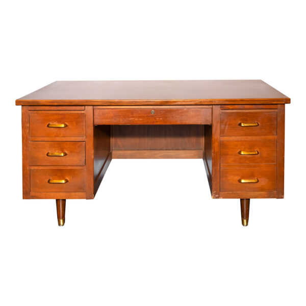 Vintage Mid Century Modern Walnut Executive Desk - Image 1