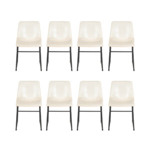 Set of 8 Scoop Seat Dining Chairs in White Faux Leather Upholstery
