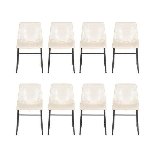 Set of 8 Scoop Seat Dining Chairs in White Faux Leather Upholstery - Image 1