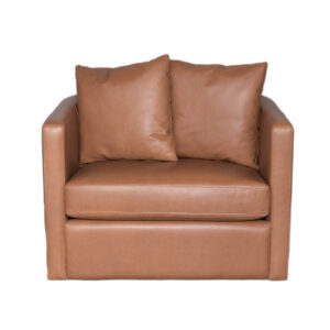 New POTTERY BARN Ayden Grand Barrel Back Swivel Chair in Churchfield Camel