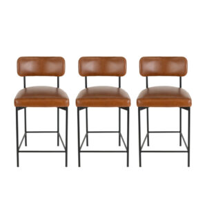 Set of 3 POTTERY BARN Maison Counter Stools in Leather Upholstery