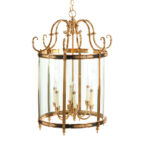 Regency Style 6 Light Lantern Pendant with Brass and Black Frame