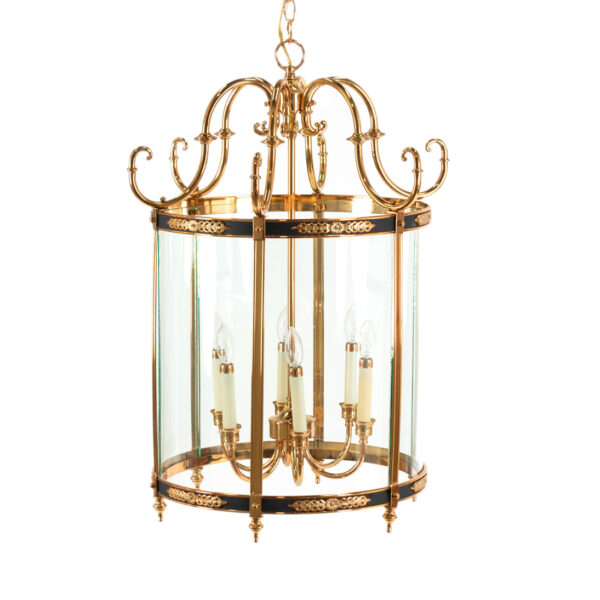 Regency Style 6 Light Lantern Pendant with Brass and Black Frame - Image 1