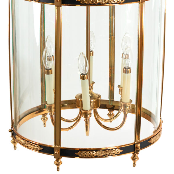 Regency Style 6 Light Lantern Pendant with Brass and Black Frame - Image 4