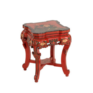 Vintage Chinese Red Lacquer Floral Side Table