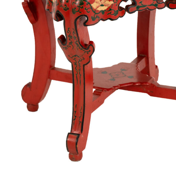 Vintage Chinese Red Lacquer Floral Side Table - Image 4